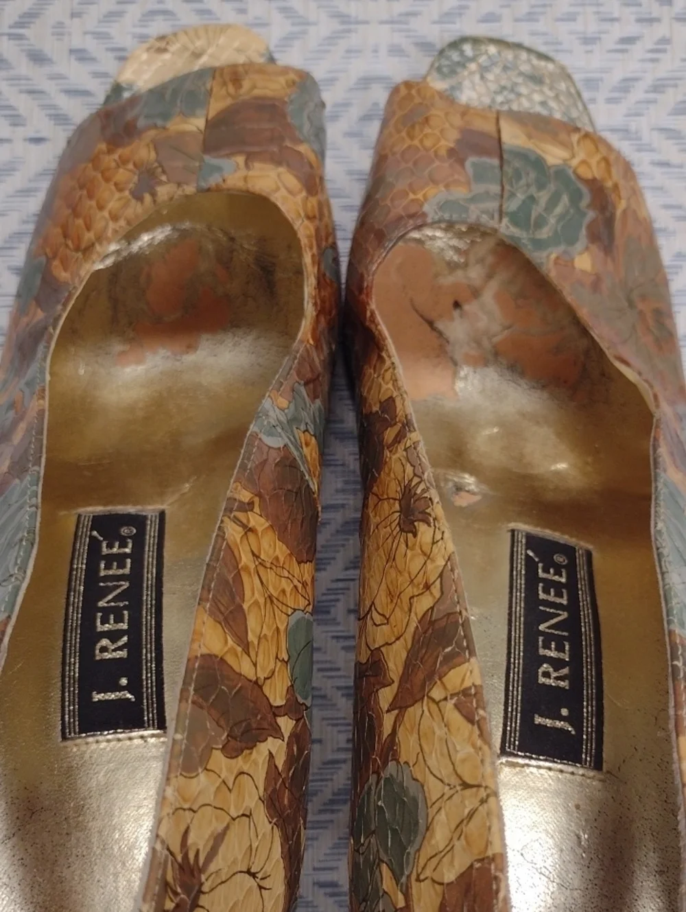J.Renee Floral Snakeskin Peep-Toe Heels in Brown and Green